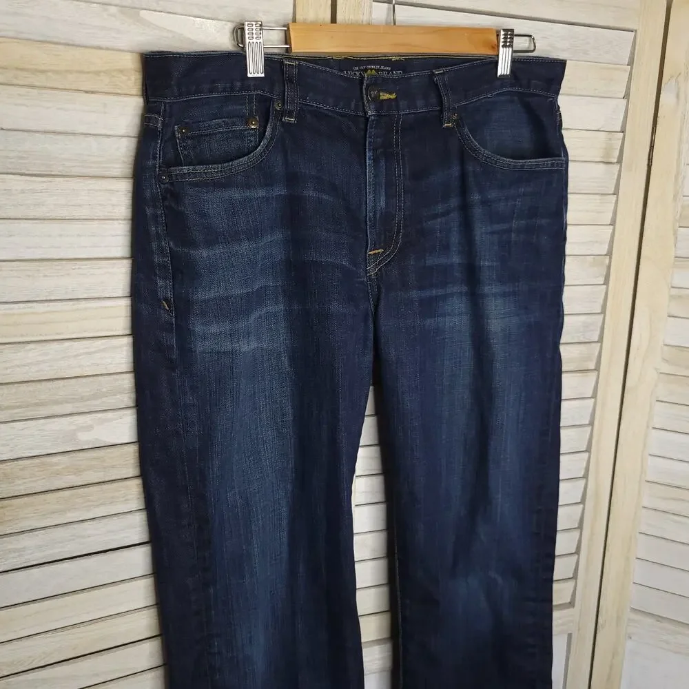 💛3/$15 Lucky Brand Vintage Straight Mens Jeans 34 34x32 35 waist Dark blue - Picture 2 of 9